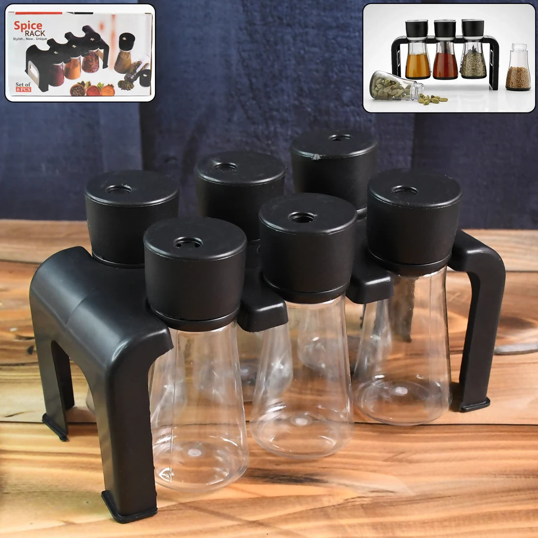6-Piece Plastic Spice Jar Set with Stand ABHI Mobiles