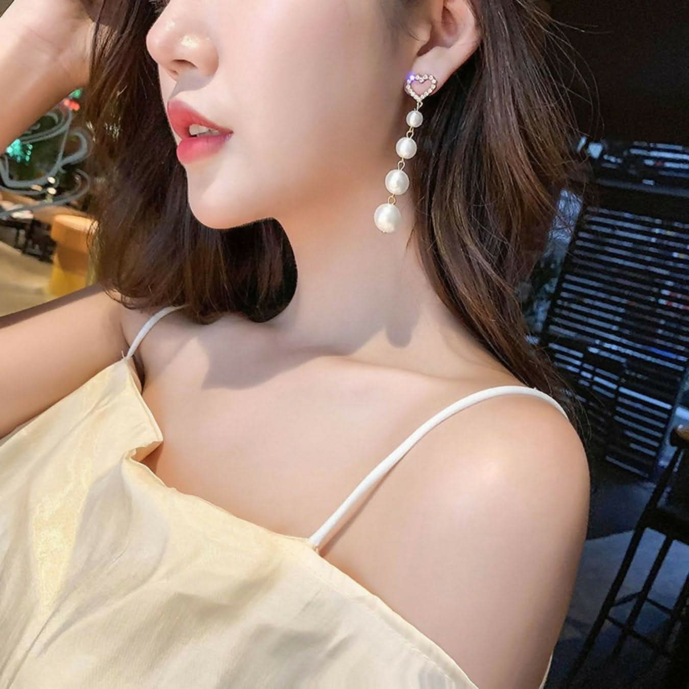 Elegant Pearl Dangle & Stud Earrings Set Heart & Circle Designs pinapes