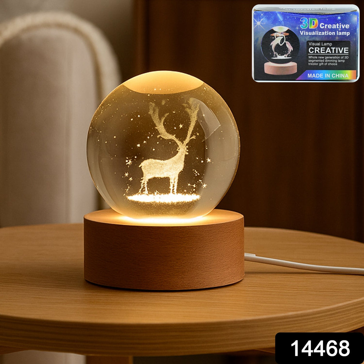 Mela Crystal Ball Night Light Glass Ball Night Lamp With Wood Base HP DD
