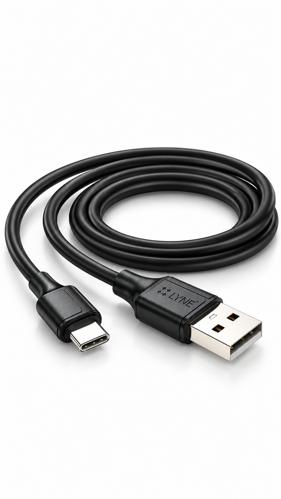 LYNE Flexy 29C Round Series 35W USB-A to Type-C Super Fast Charging Data Cable – 1 Metre, Black/White