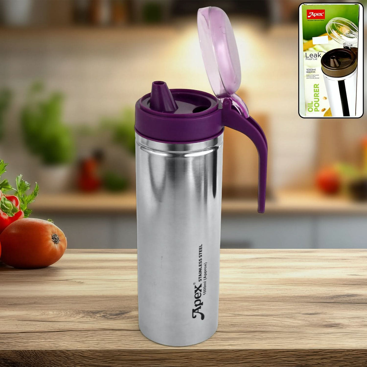 Apex Stainless Steel Oil Pourer – 1000ml Approx., Rust-Proof Dispenser for Kitchen Use (1 Pc) HP DD