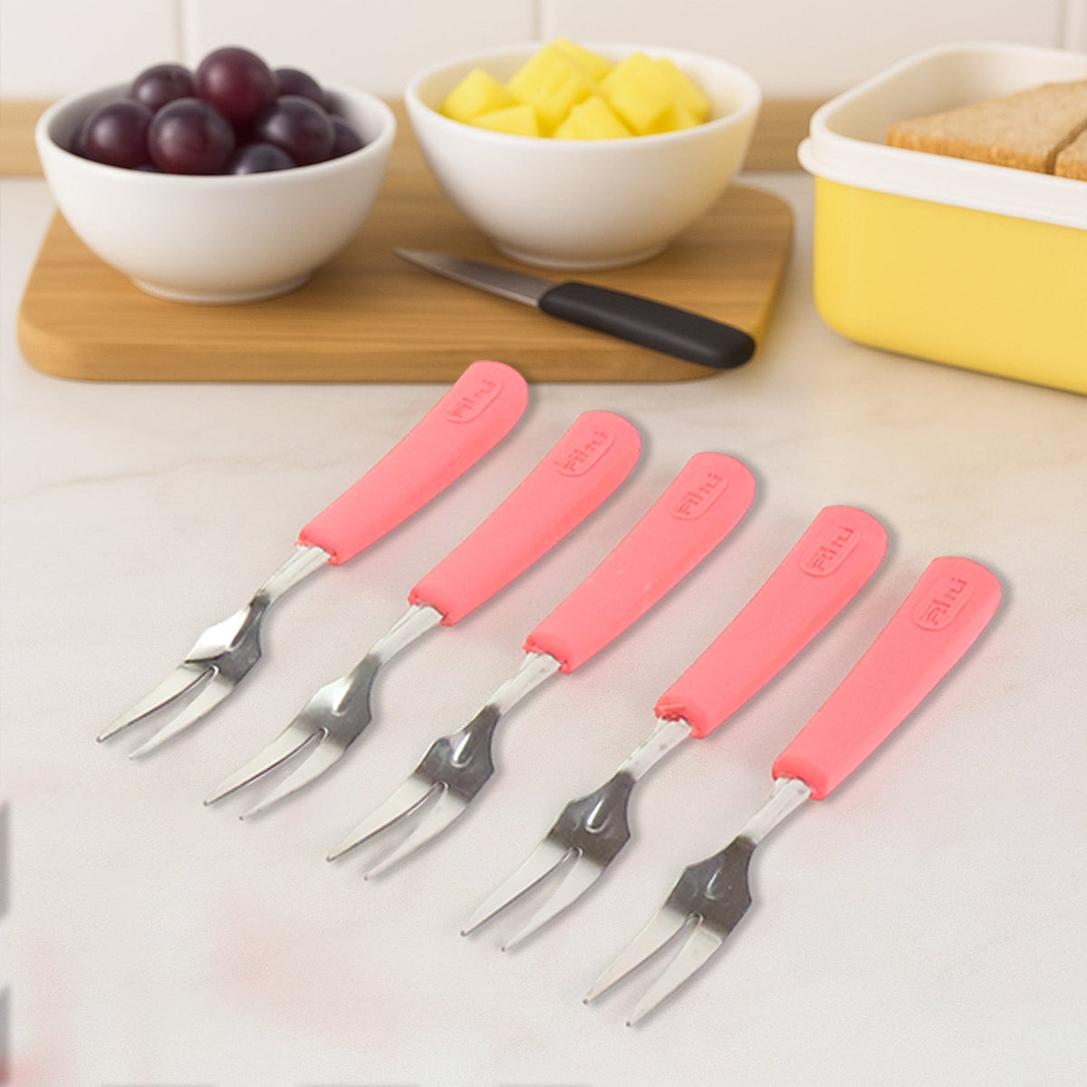 Premium Stainless Steel Fruit Fork Set 10 Pieces With Soft Non-slip Handle HP DD