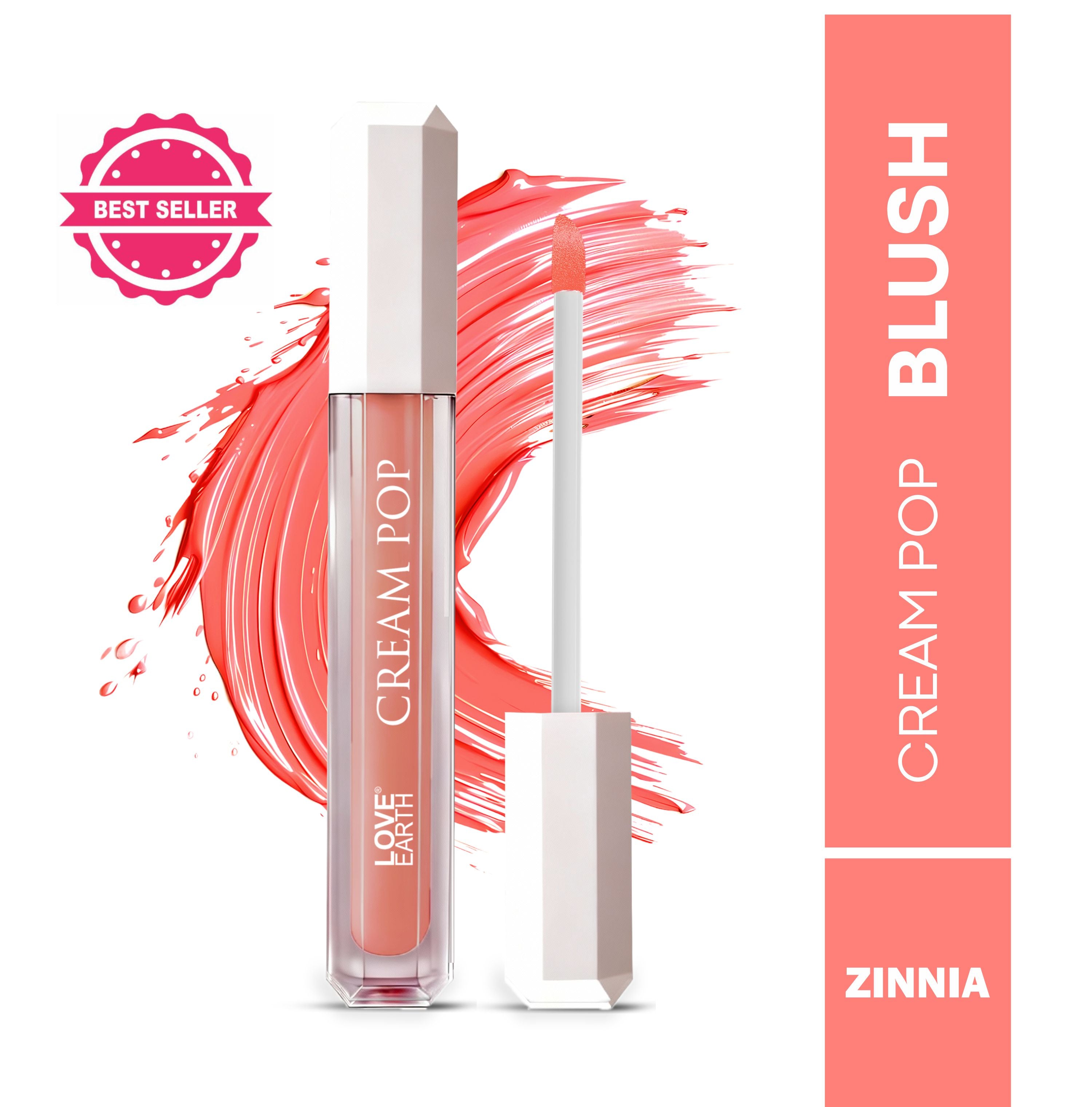 Love Earth Cream Pop Blush - Zinnia| Hyaluronic Acid | Smooth, Lightweight, Long-Lasting | Dewy Finish, Easily Blendable| Everyday Natural Glow | Suitable for All Skin Types -2ML