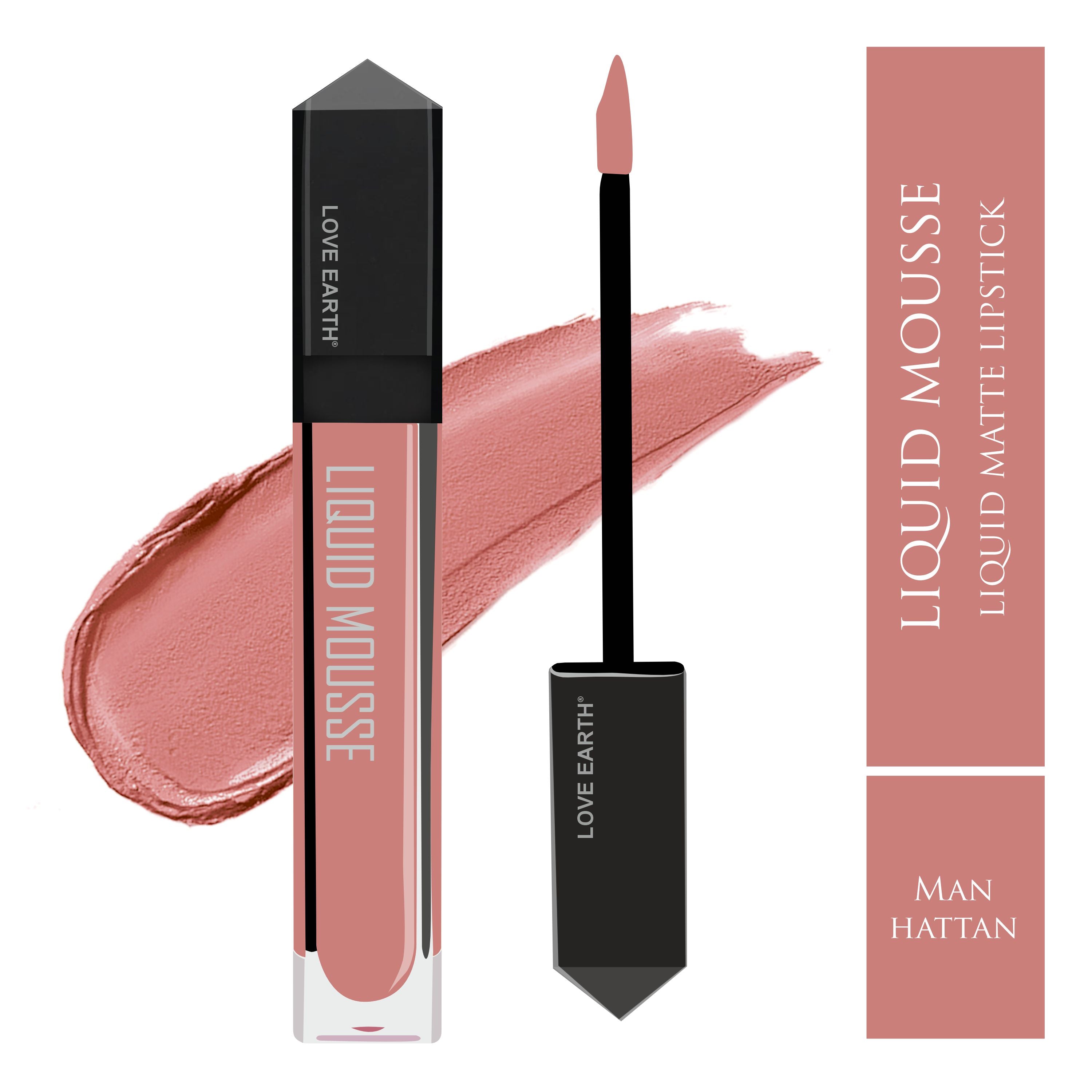 Love Earth Liquid Mousse Lipstick - Manhattan Matte Finish | Lightweight, Non-Sticky, Non-Drying,Transferproof, Waterproof | Lasts Up to 12 hours with Vitamin E-6ml
