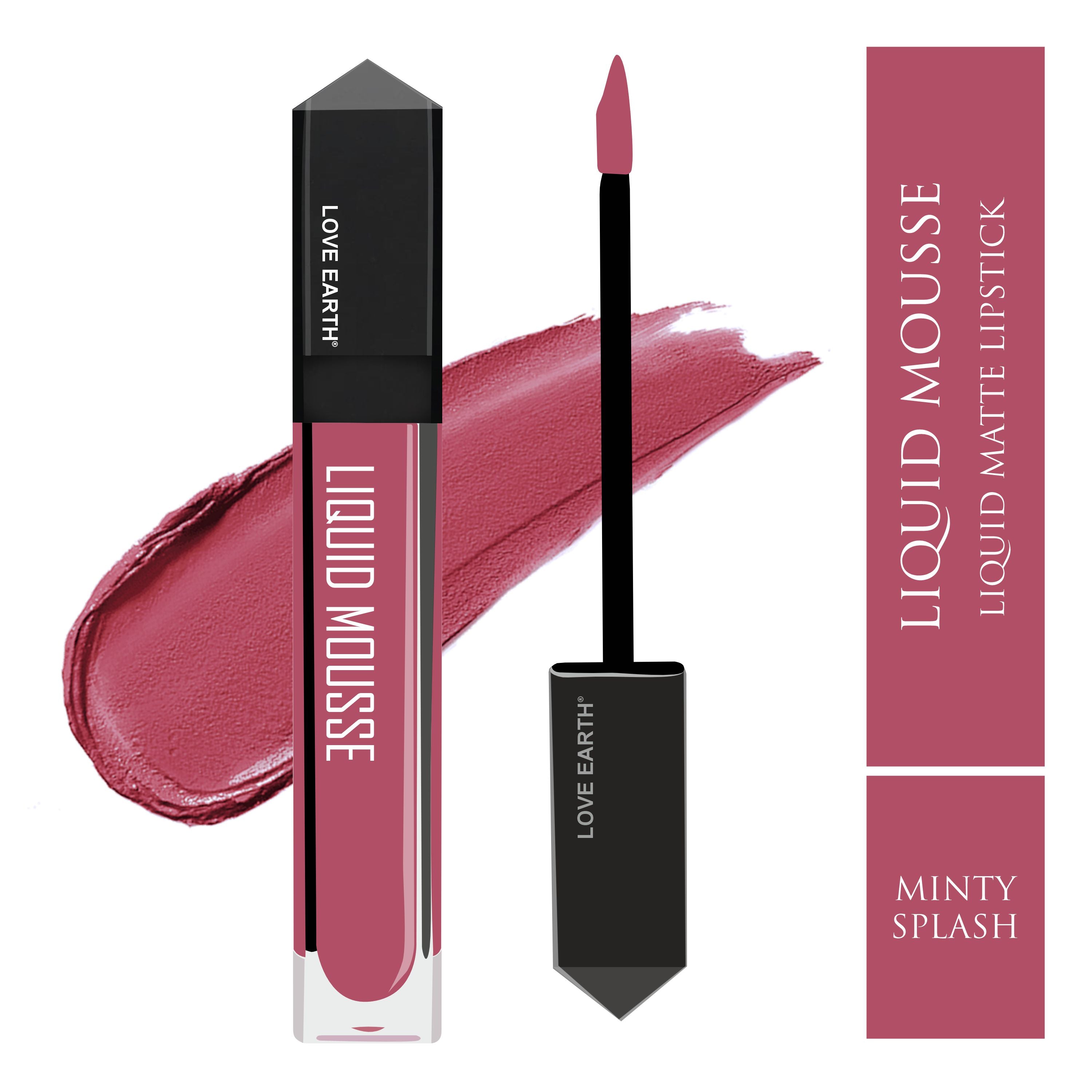 Love Earth Liquid Mousse Lipstick - Minty Splash Matte Finish | Lightweight, Non-Sticky, Non-Drying,Transferproof, Waterproof | Lasts Up to 12 hours with Vitamin E-6ml