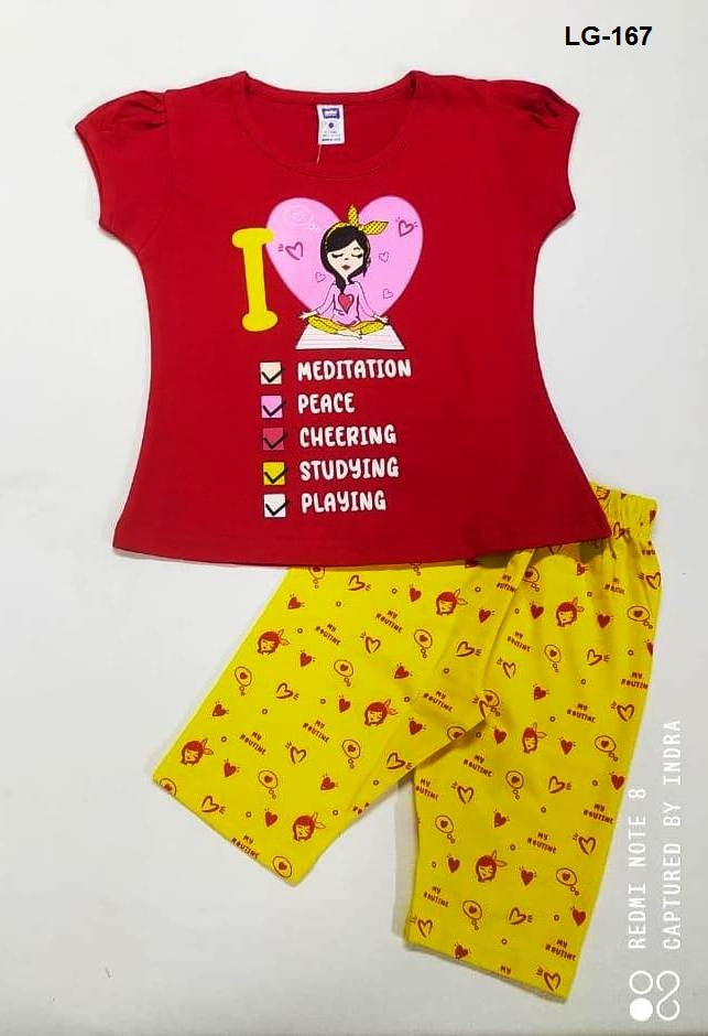 Girls Red Yellow Printed Night suit LG167 Moozoo Fashions