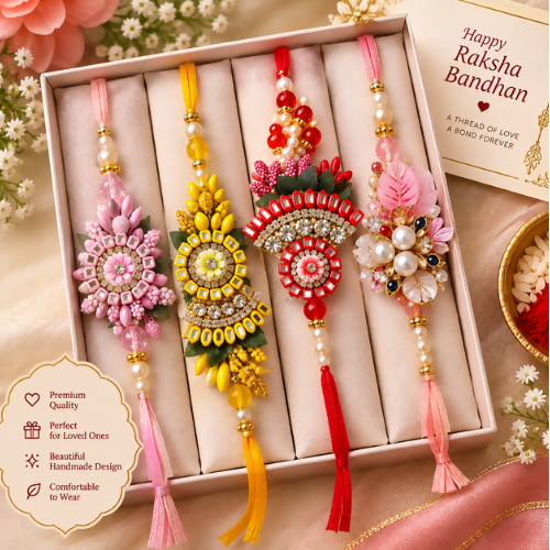 Designer Bhaiya Bhabhi Lumba Rakhi Combo Pack – Multi-Color Handcrafted (Set of 2)