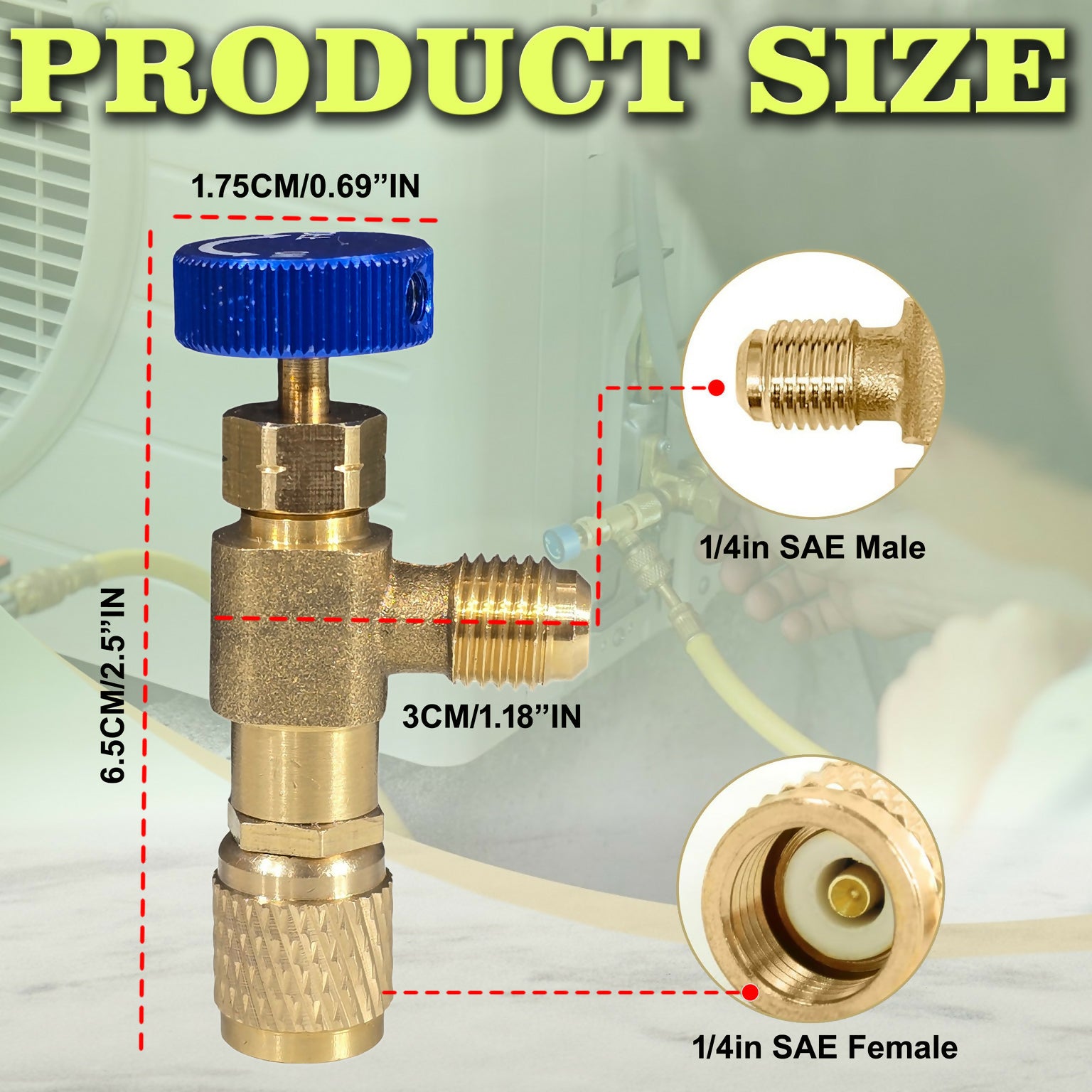 Digital Craft Brass AC Refrigerant Safety Valve 1/4" M to 1/4" F SAE Adapter for HVAC Service Ball Valves