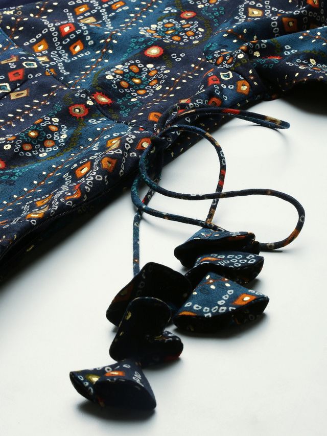 Bollywood Vogue Ready To Wear Dark Blue Printed Angarkha Gown