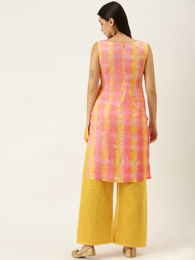 Bollywood Vogue Ready To Wear Mustard N Multicolored Embroidered Kurta Set