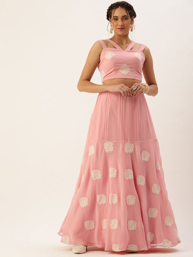 Bollywood Vogue Ready To Wear Pink Georgette Embroidered Co ord Set