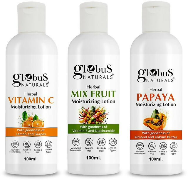 Globus Naturals Set of 3 Body Lotion Vitamin C Mix Fruit Papaya Lightweight Moisturizer Combo JPS PRODUCTS (ACHSA)