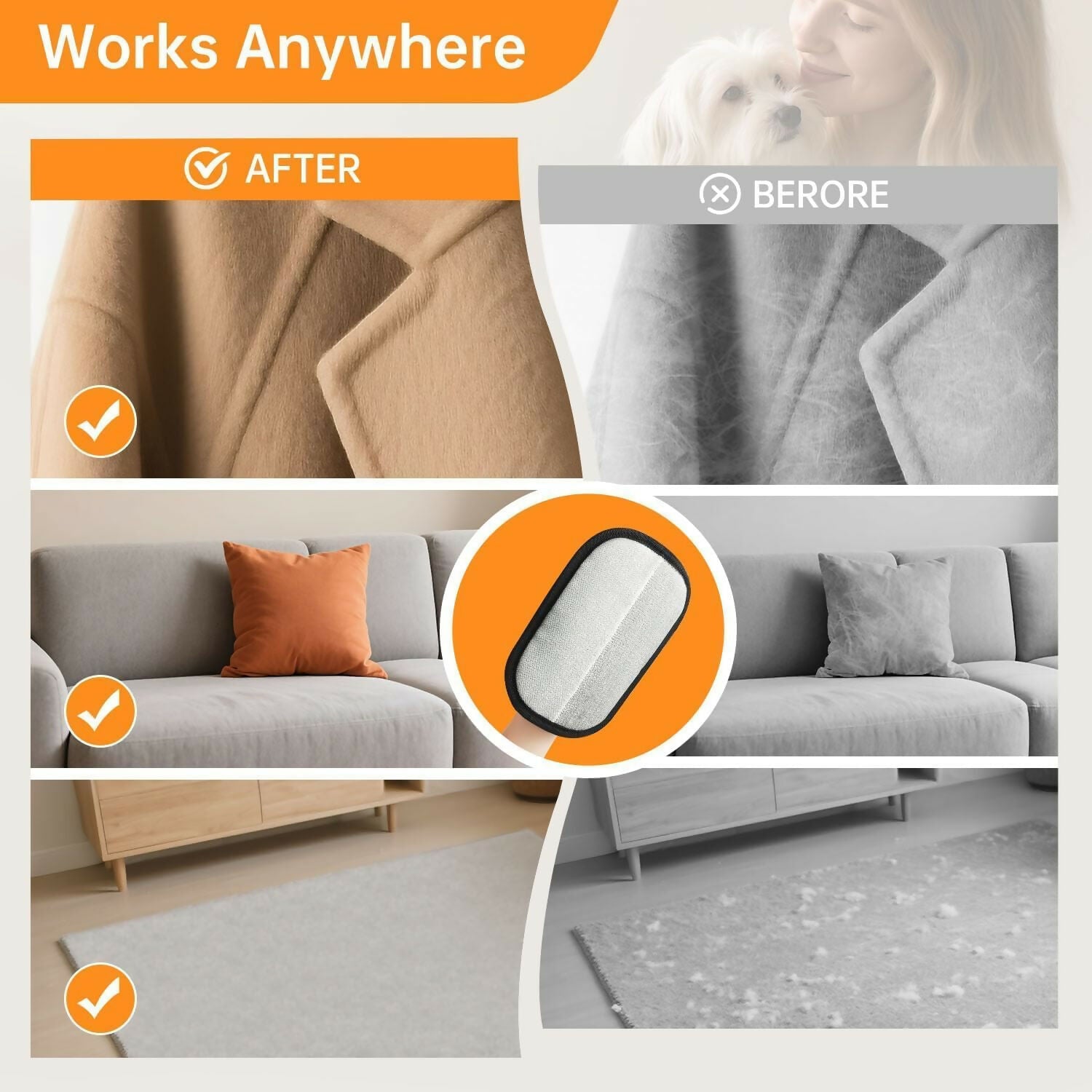 Upgraded Electrostatic Pet Hair Remover Gloves Reusable Cat & Dog Hair Removal Tool for Furniture, Couch, Carpet & Curtains Gentle Grooming Glove for Pets (Pack of 1)