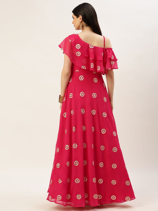 Bollywood Vogue Ready To Wear Dark Pink Georgette Embroidered Gown