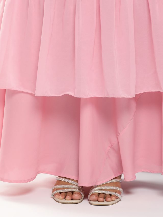 Bollywood Vogue Ready To Wear Off White N Pink Georgette Gown