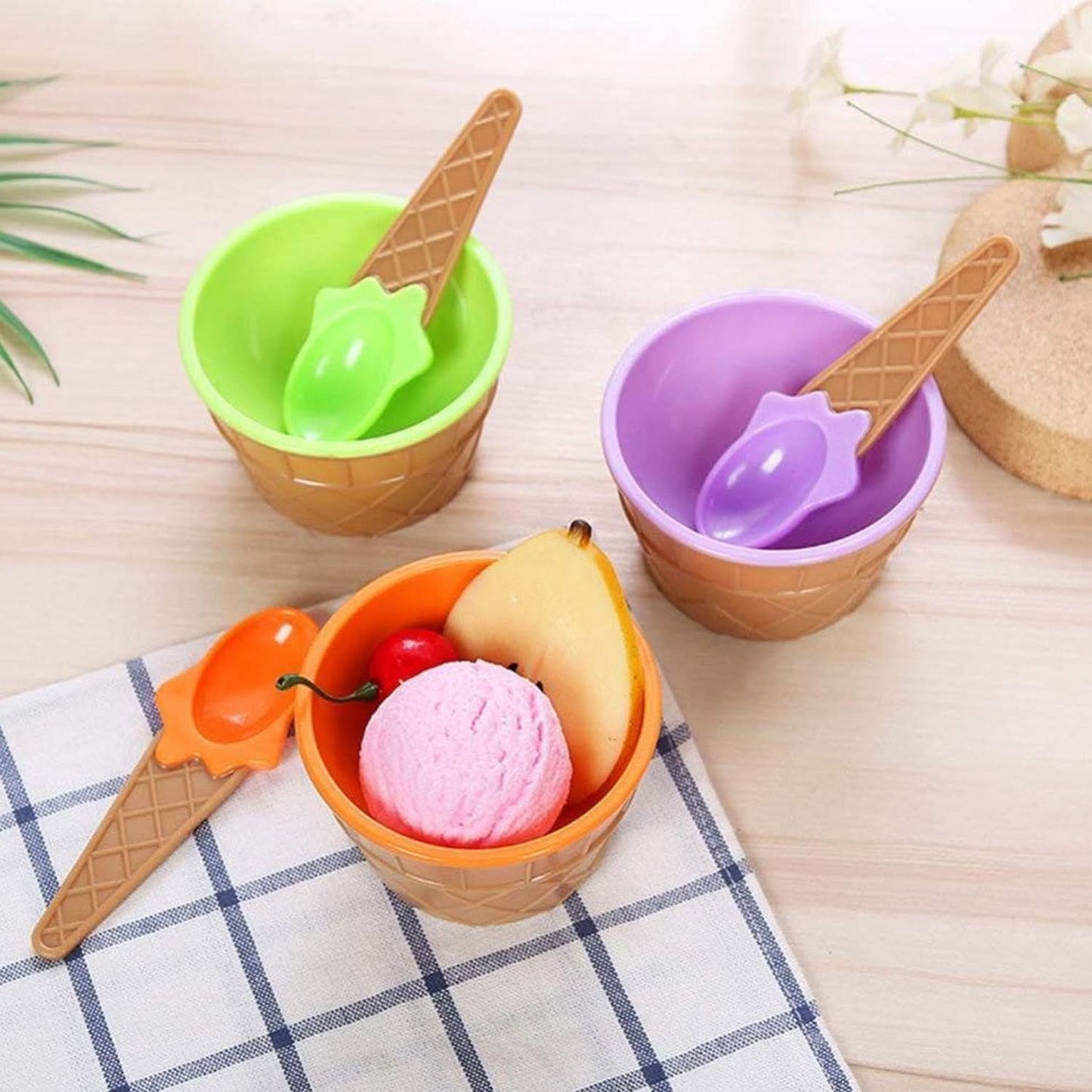 Ice Cream Waffle Bowl Set with Spoons – 2 Pcs