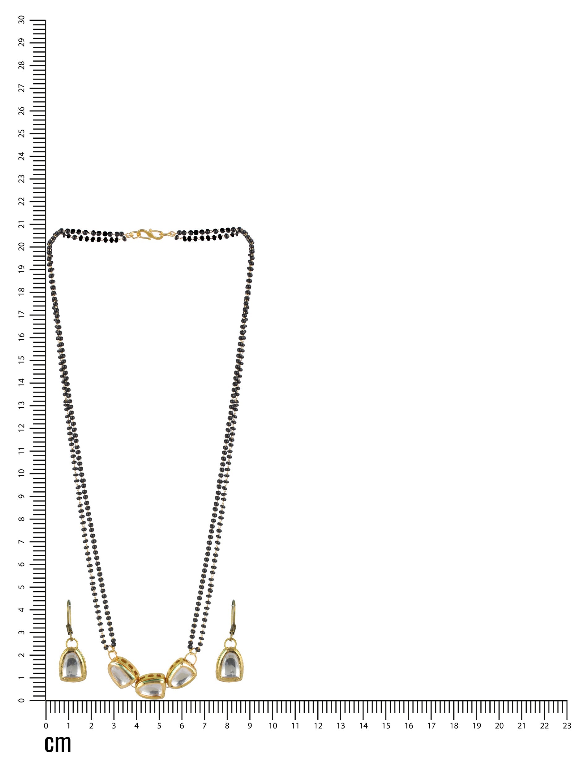 Women White & Black Gold-Plated Kundan-Studded Mangalsutra With Earrings