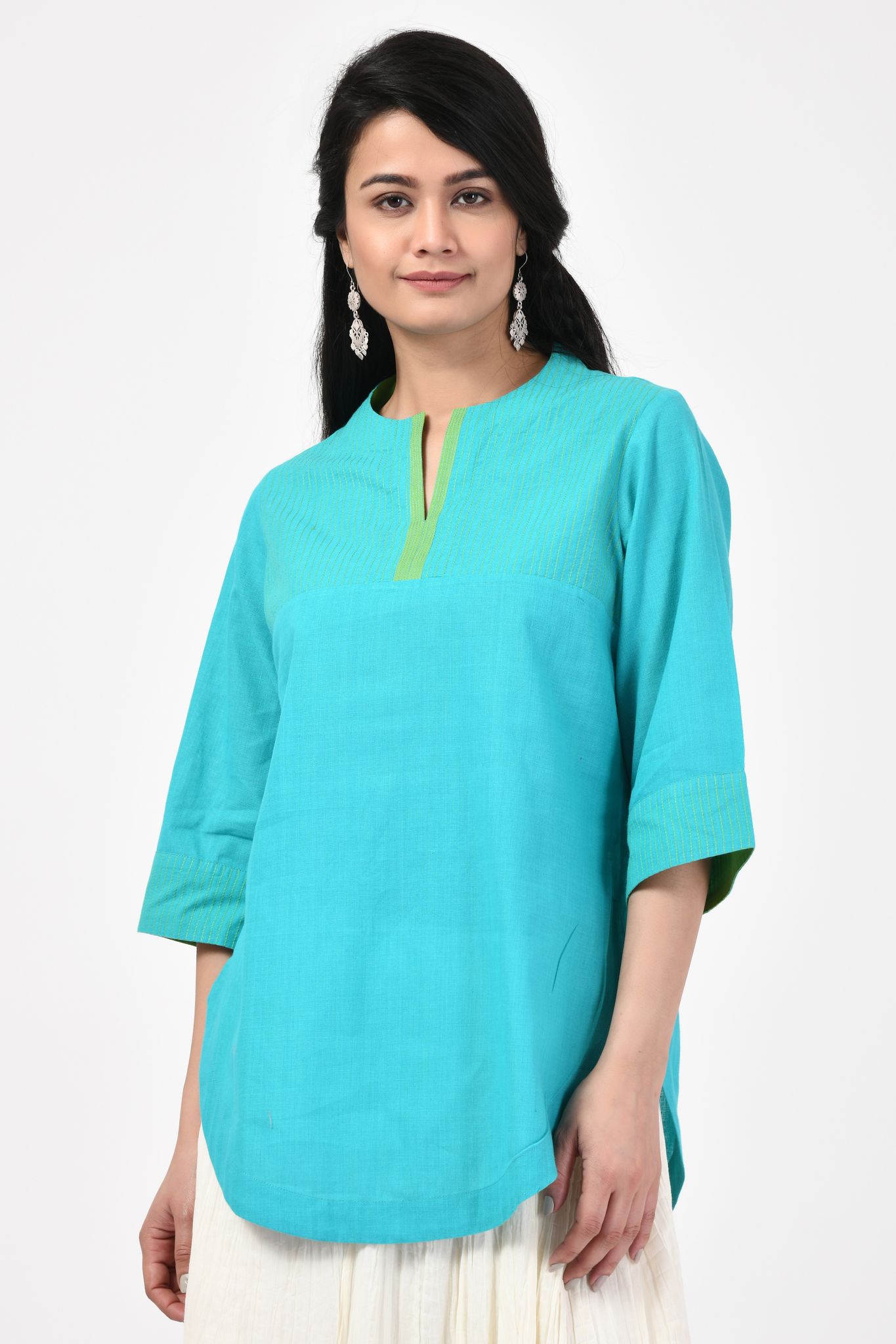 Turquoise Embroidered Mangalgiri Top