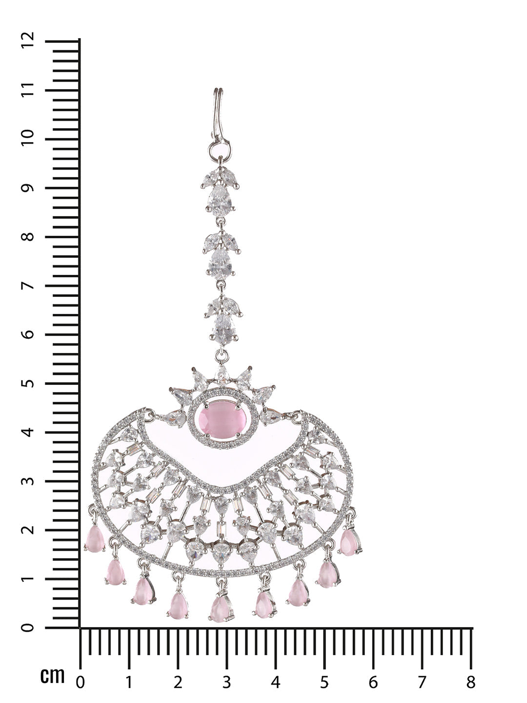 Silver Plated Pink & White Ad Studded Handcrafted Maang Tika