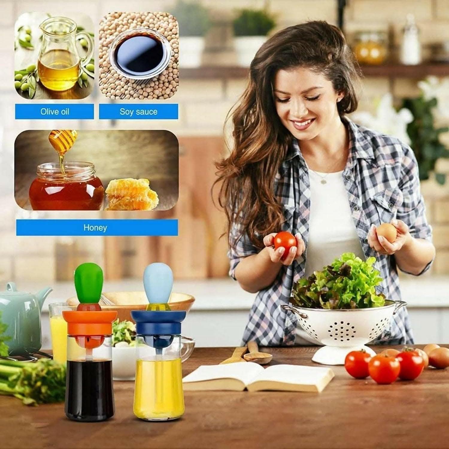2 In 1 Olive Oil Dispenser Bottle with Silicone Brush - HalfPe