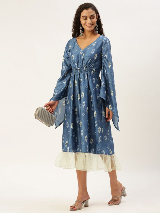 Bollywood Vogue Ready To Wear Blue Digital Printed Kaftan Dress