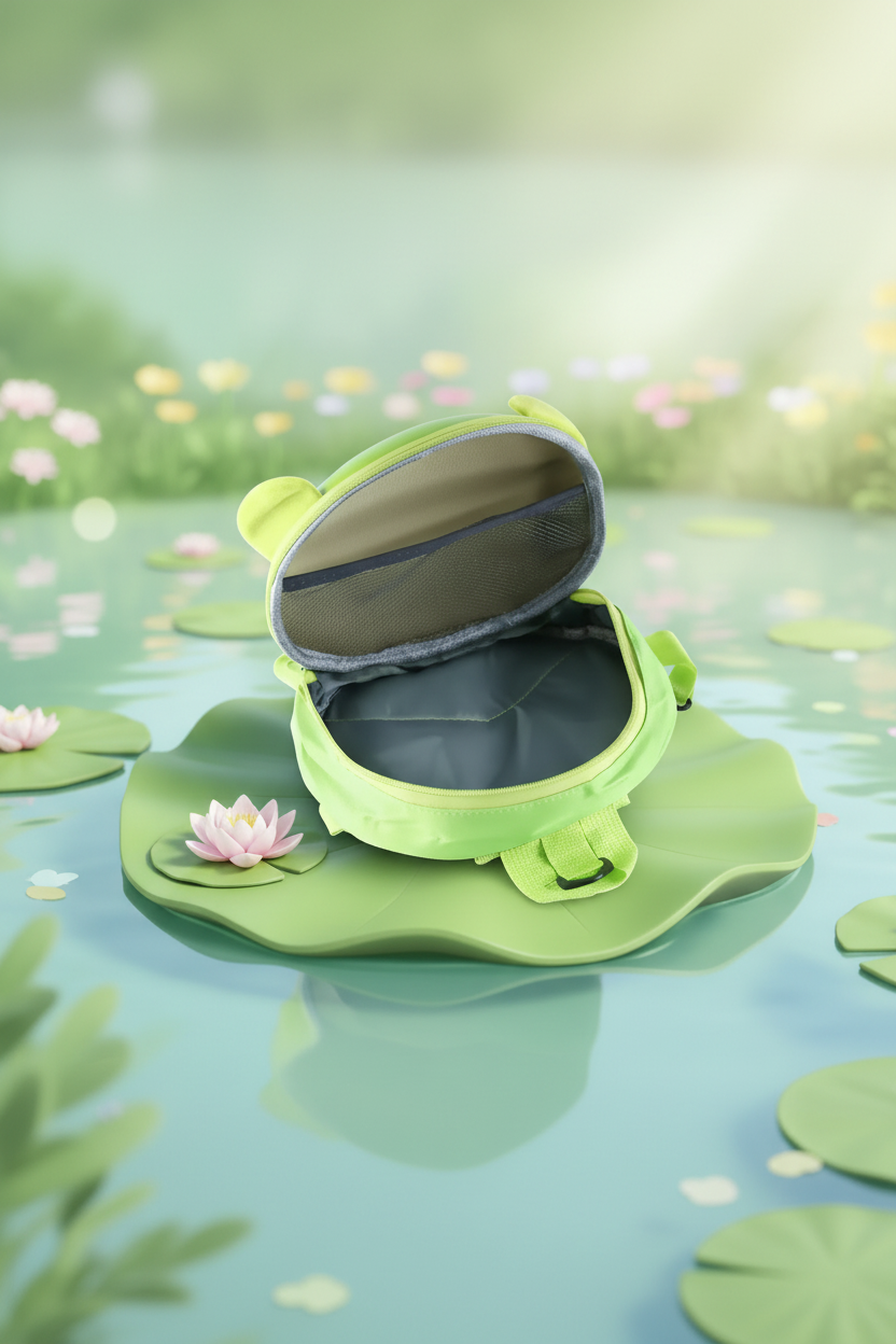 Adorable Frog-Themed Kids' Backpack - Light Green SUPER