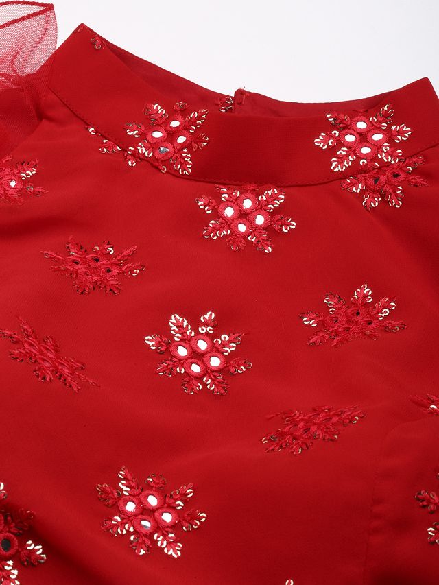 Bollywood Vogue Ready To Wear Red Georgette Draped lehenga Set