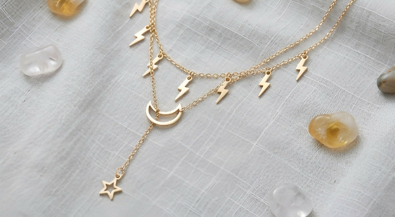 Lightning Bolt & Crescent Moon Necklace Set (2 Pieces)