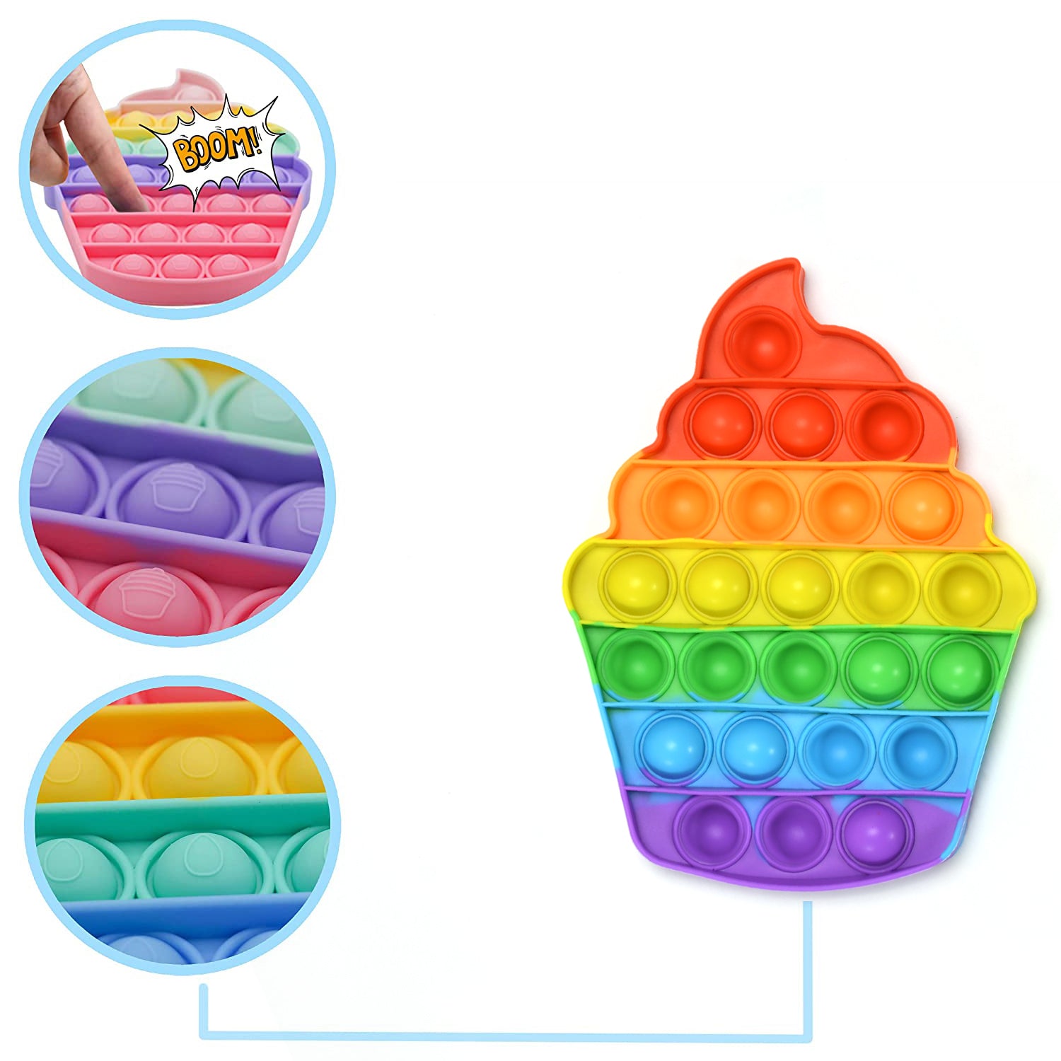 Ice Cream Softy- Fidget Popping Sounds Toy Bpa Free Silicone Push