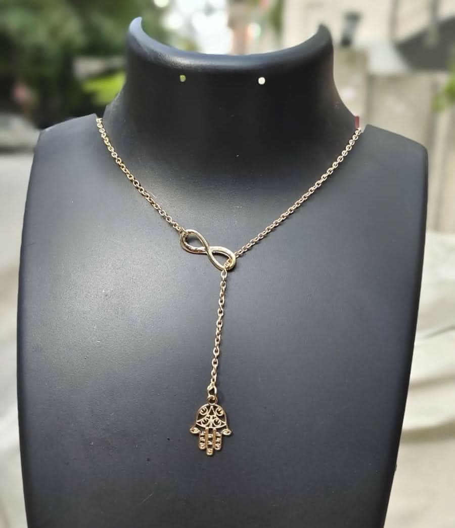 Faith & Protection: Infinity Cross & Hamza Gold Necklace Set of 3 pinapes