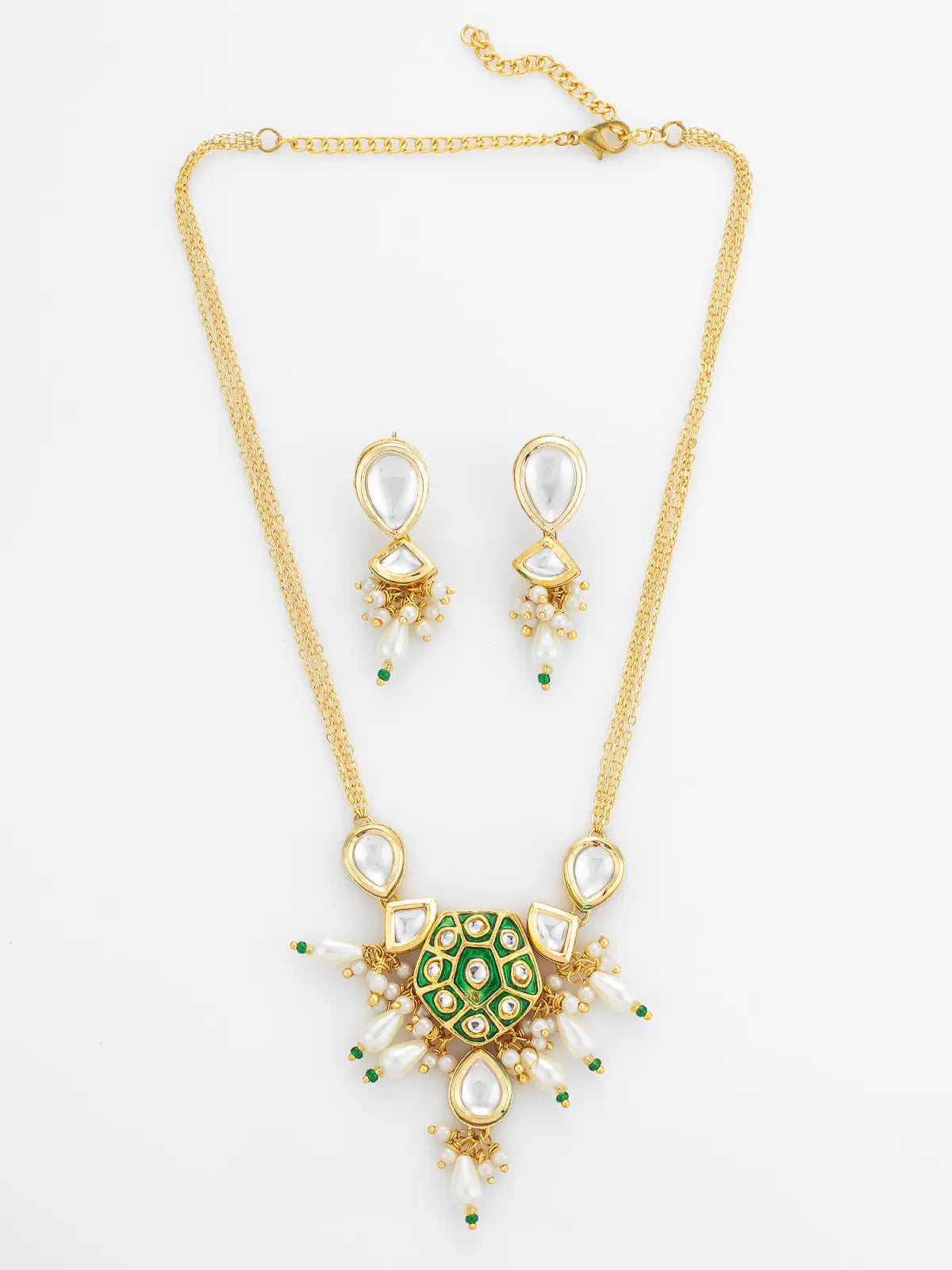 Aadita Green Enamel and Pearl Kundan Necklace Set
