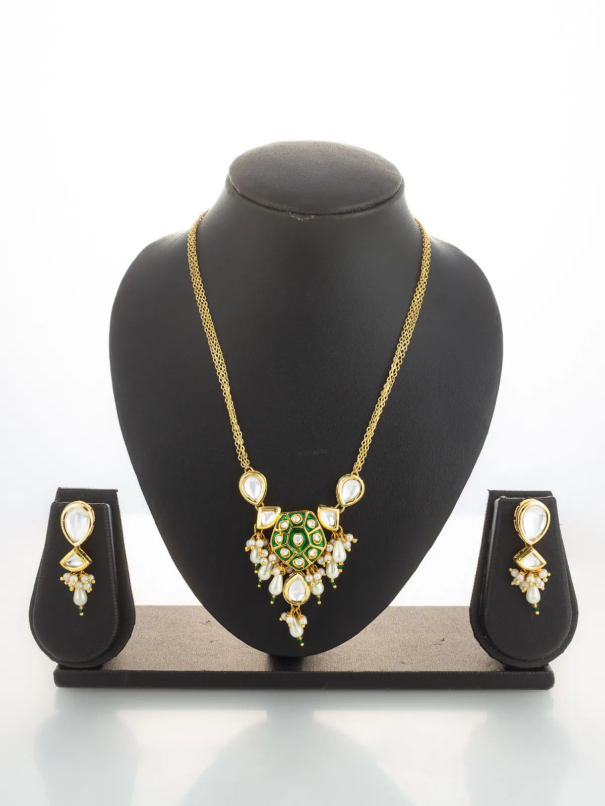 Aadita Green Enamel and Pearl Kundan Necklace Set