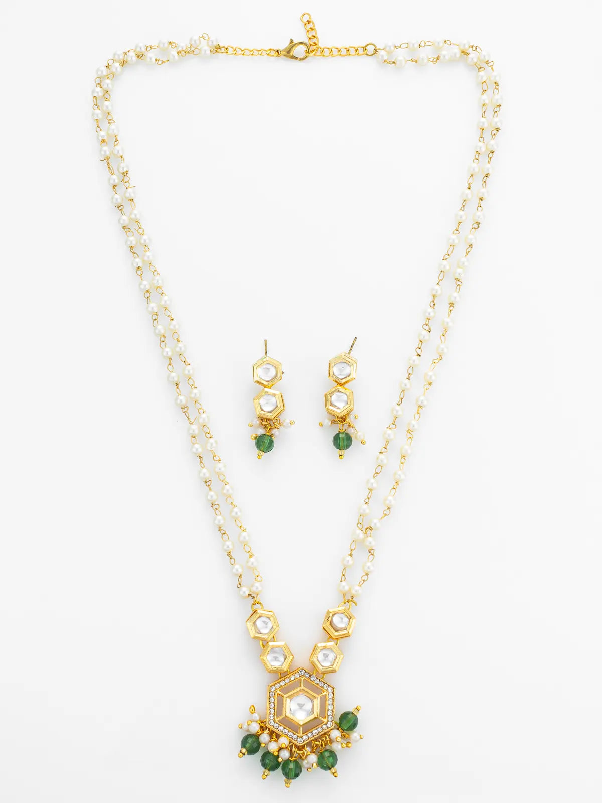 Aadita Long Pearl Strand Hexagonal necklace Set