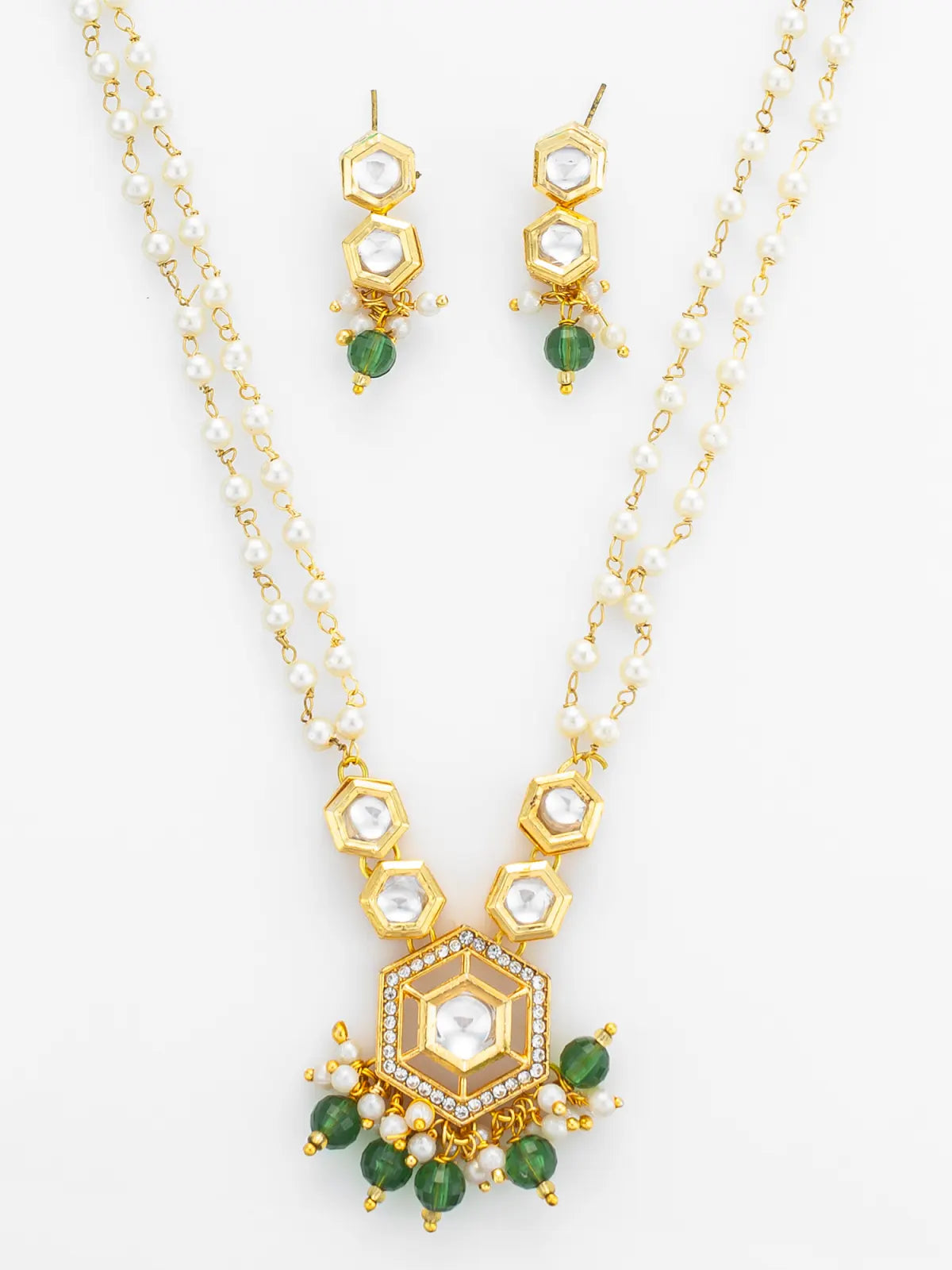 Aadita Long Pearl Strand Hexagonal necklace Set