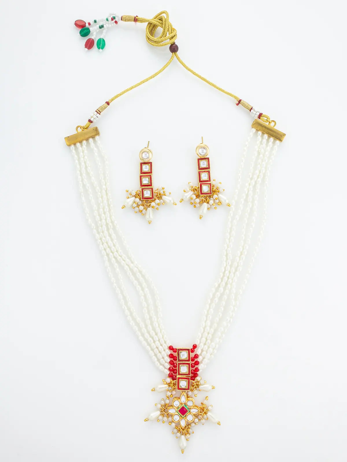 Aadita Multi-Strand Pearl and Geometric Stone Necklace Set