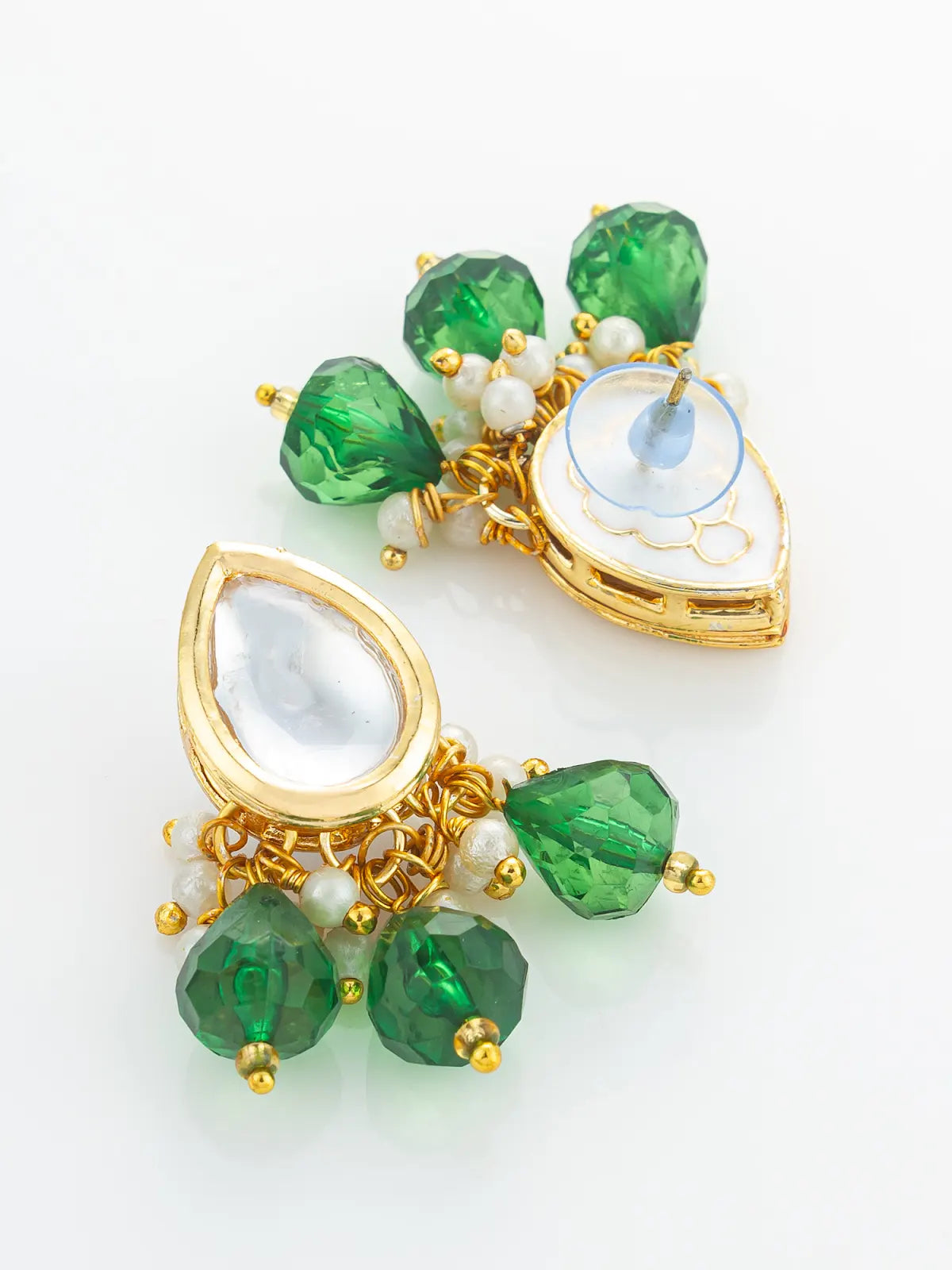 Aadita Gold Plated Green Kundan & Pearl Layered Necklace Set