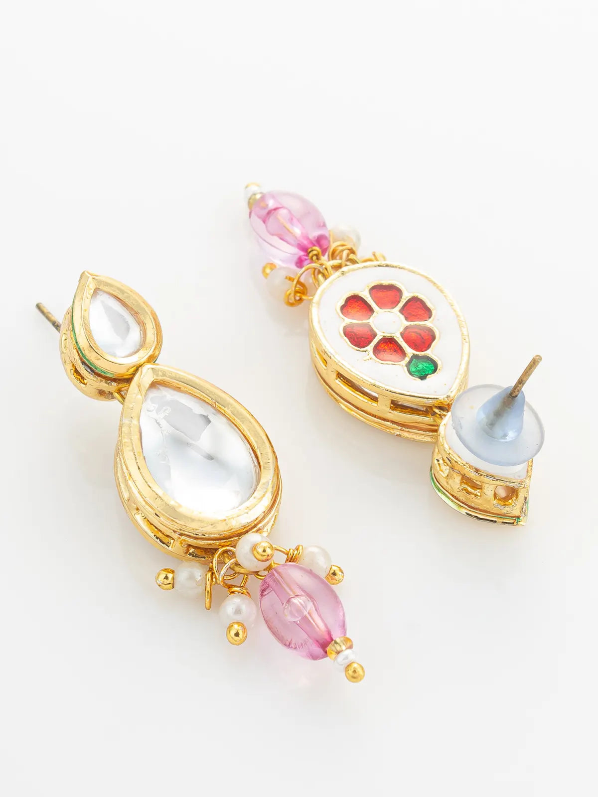 Aadita Gold Plated Kundan & Pink Crystal Drop Necklace Set