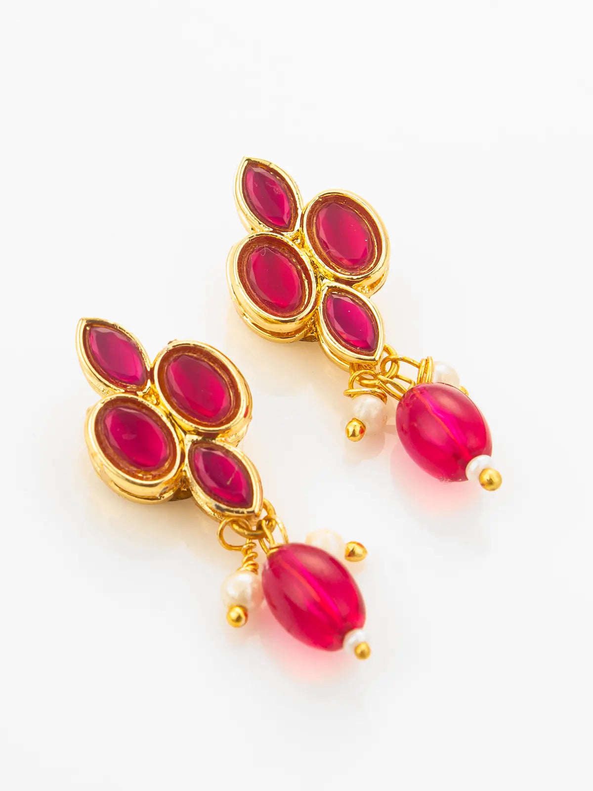 Aadita Gold Plated Ruby Red Floral Pendant Necklace Set