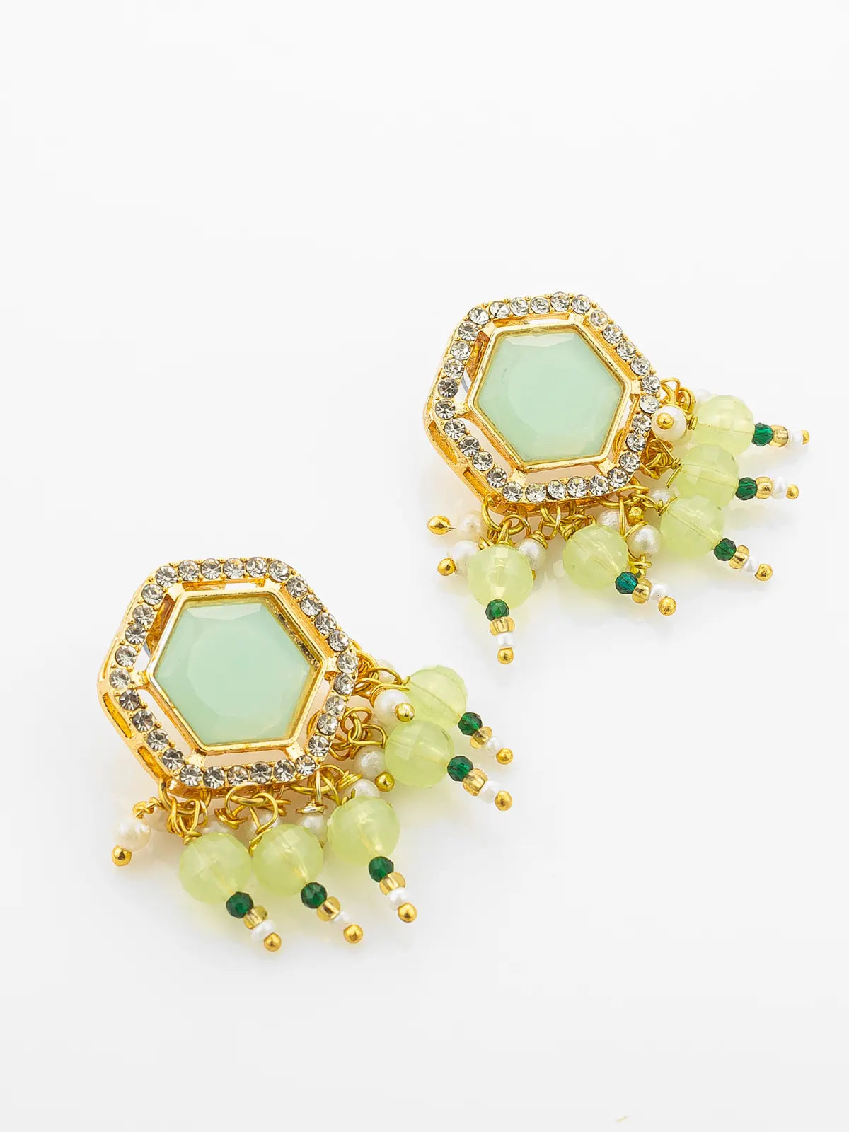 Aadita Gold Plated Mint Green Hexagonal Choker Necklace Set