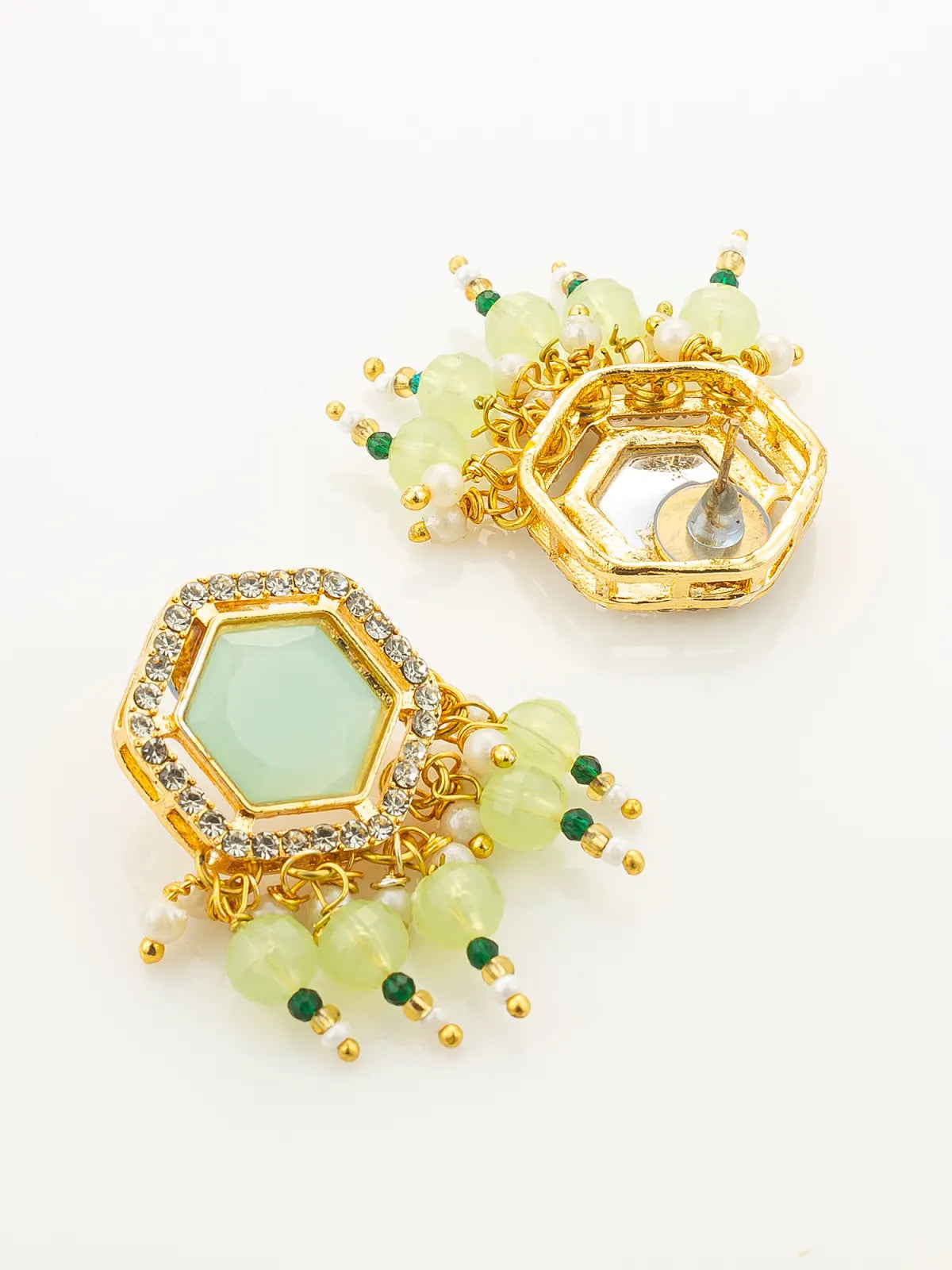 Aadita Gold Plated Mint Green Hexagonal Choker Necklace Set