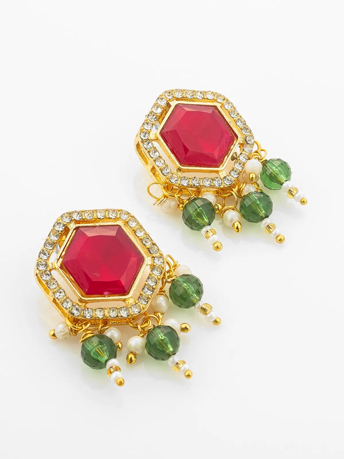 Aadita Gold Plated Red and Green Hexagonal Style Choker Set