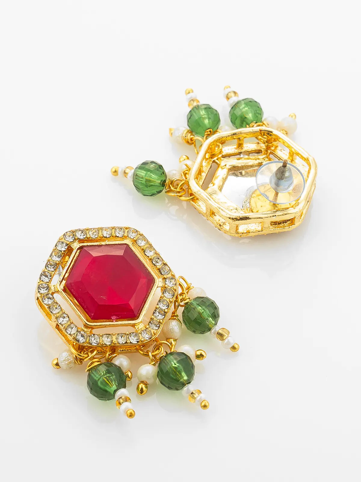 Aadita Gold Plated Red and Green Hexagonal Style Choker Set