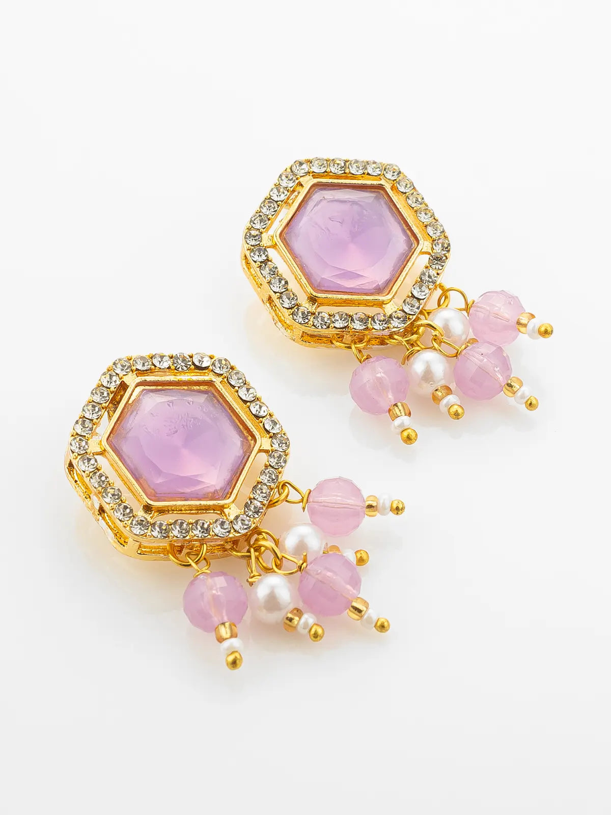 Aadita Gold Plated Multi-Stone Pearl String Necklace Set with Pendant