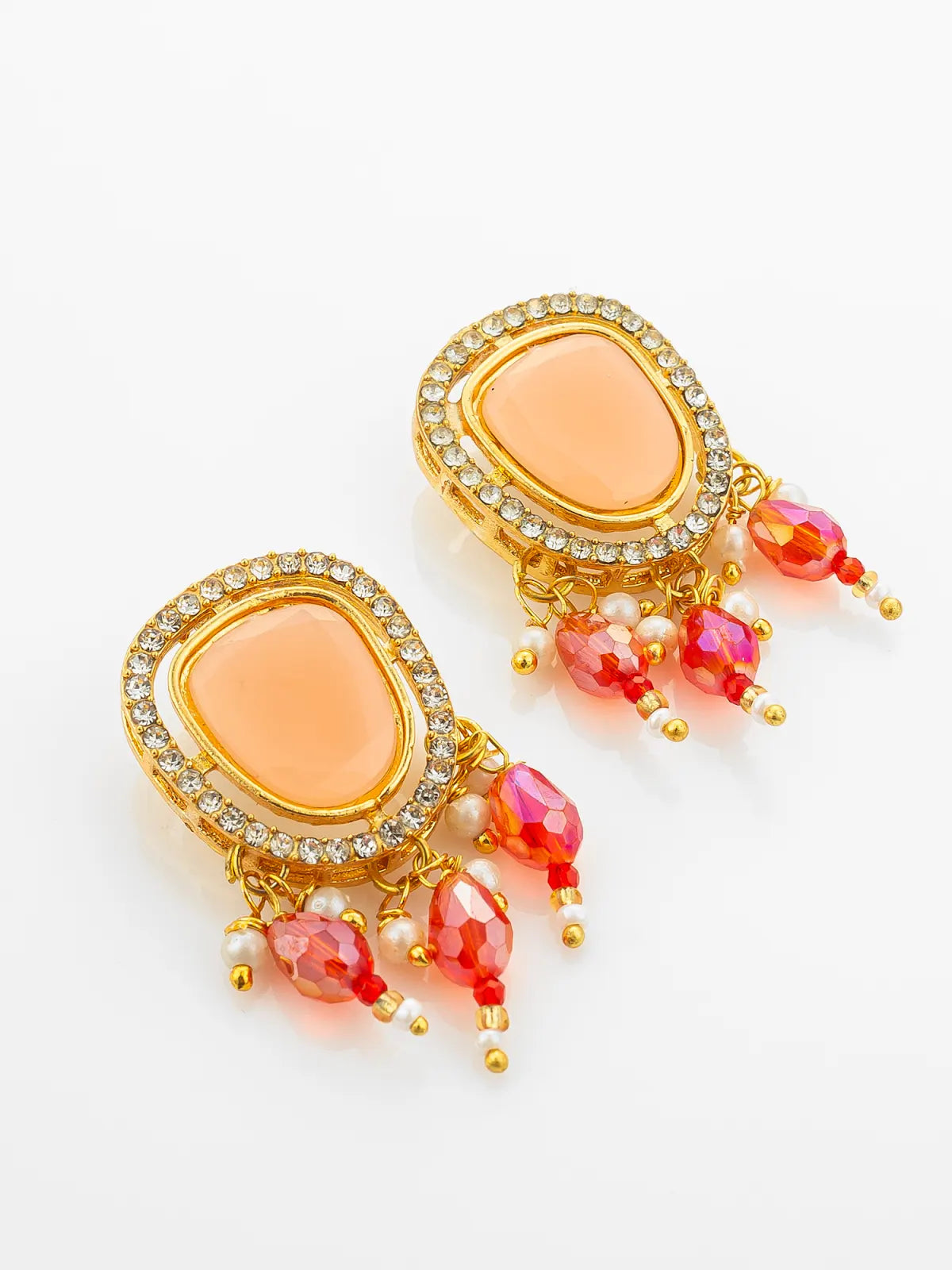 Aadita Gold Plated Peach Stone Choker Necklace with Dangles