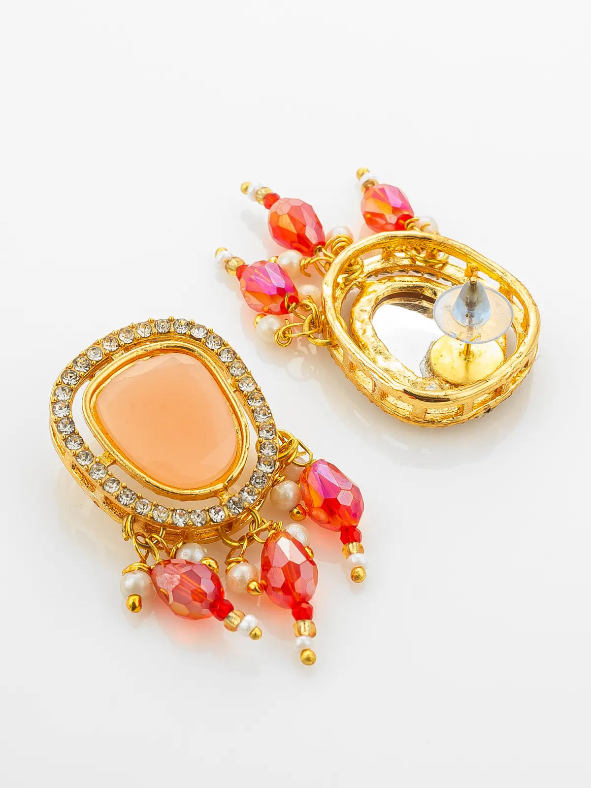 Aadita Gold Plated Peach Stone Choker Necklace with Dangles