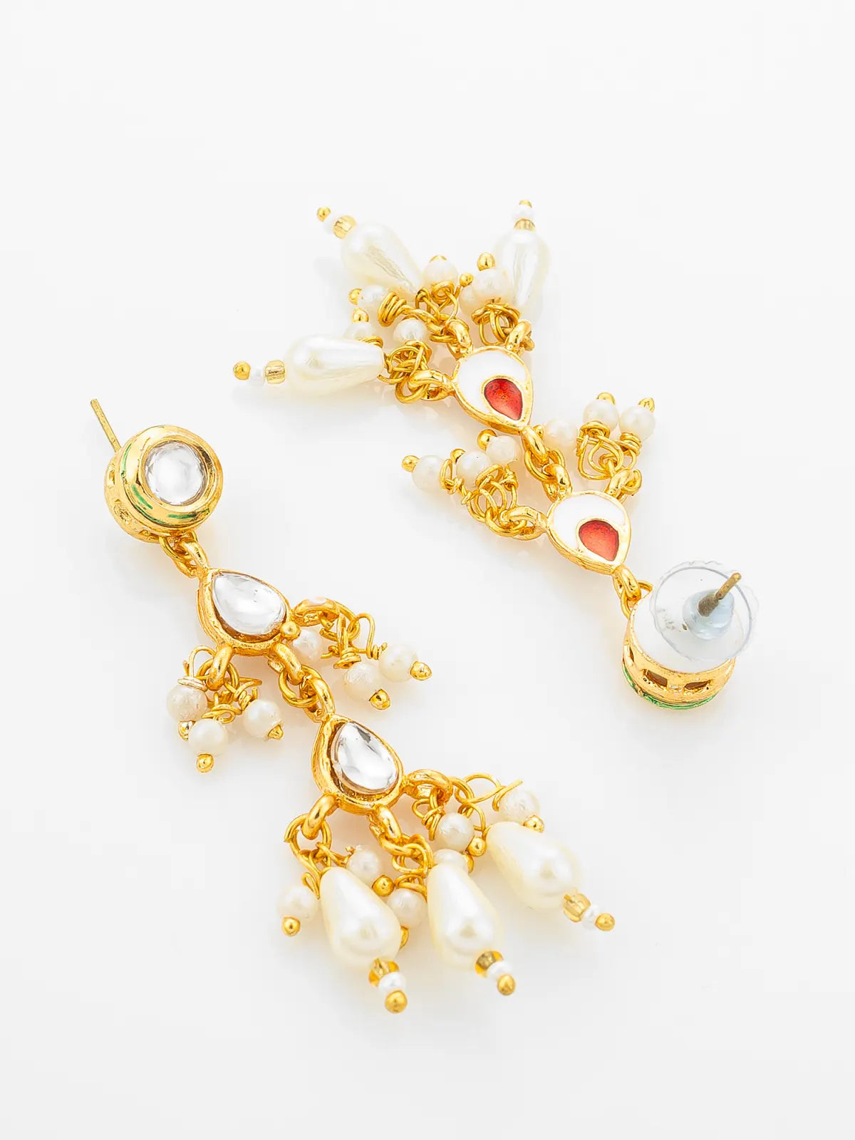 Aadita Gold Plated Kundan Floral Long Necklace Set with Pearl Drops