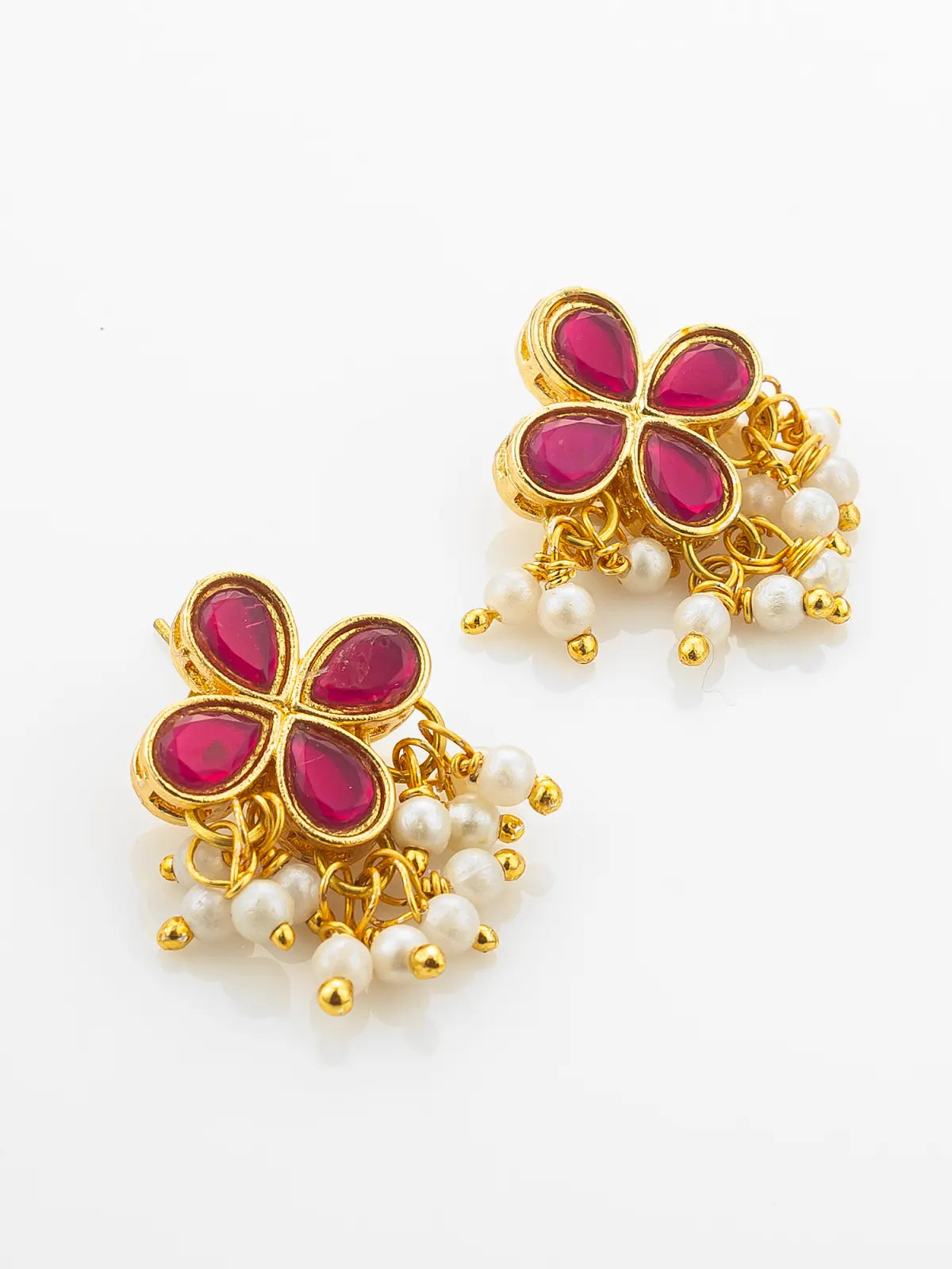 Aadita Gold Plated Pink Floral Kundan Necklace Set with Pearl Clusters