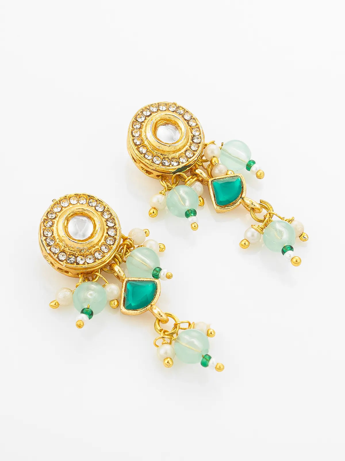 Aadita Gold Plated Green Stone Kundan Necklace with Circular Pendant