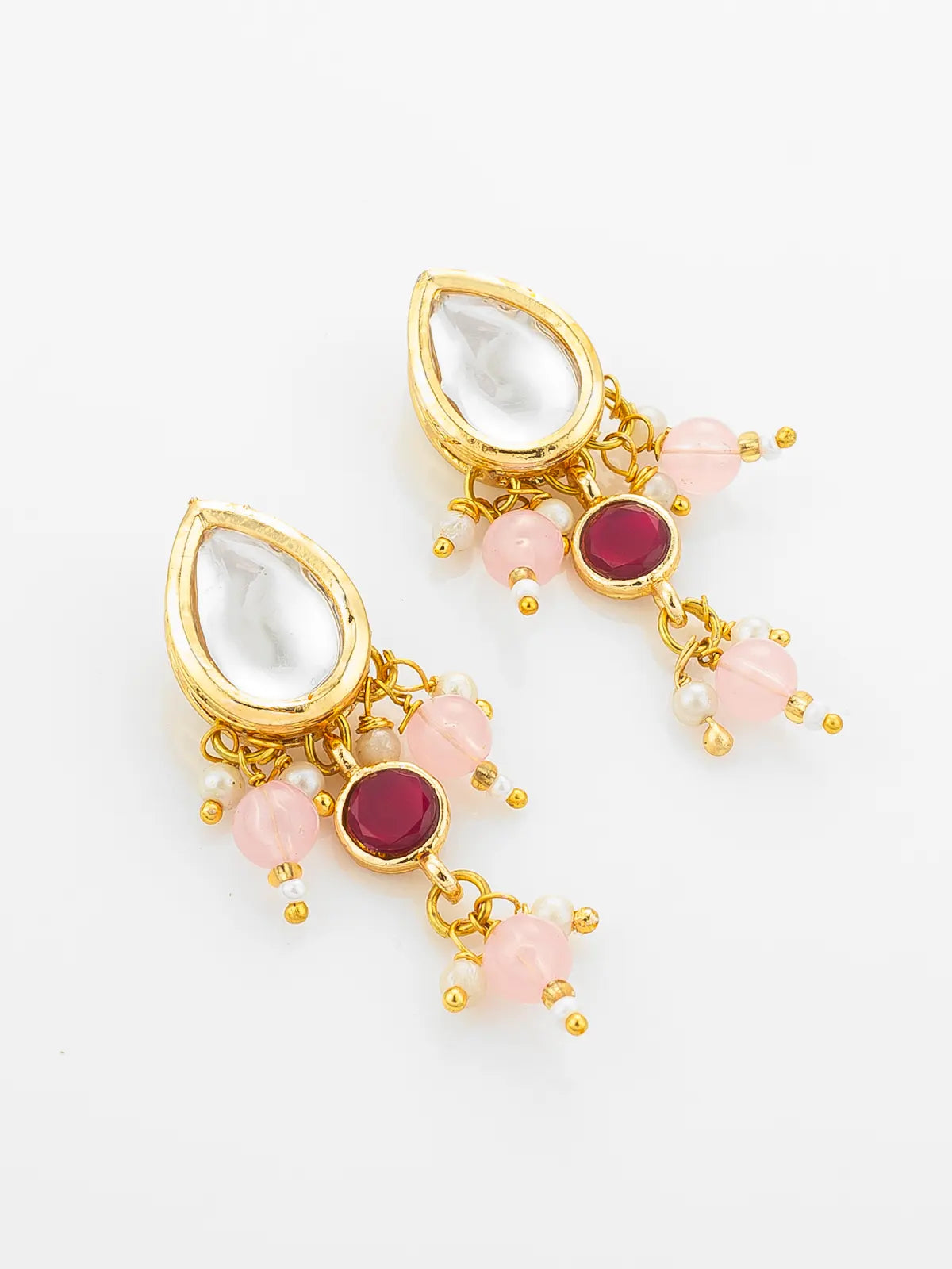 Aadita Ruby Red and Pink Bead Gold Plated Kundan Pendant Necklace Set