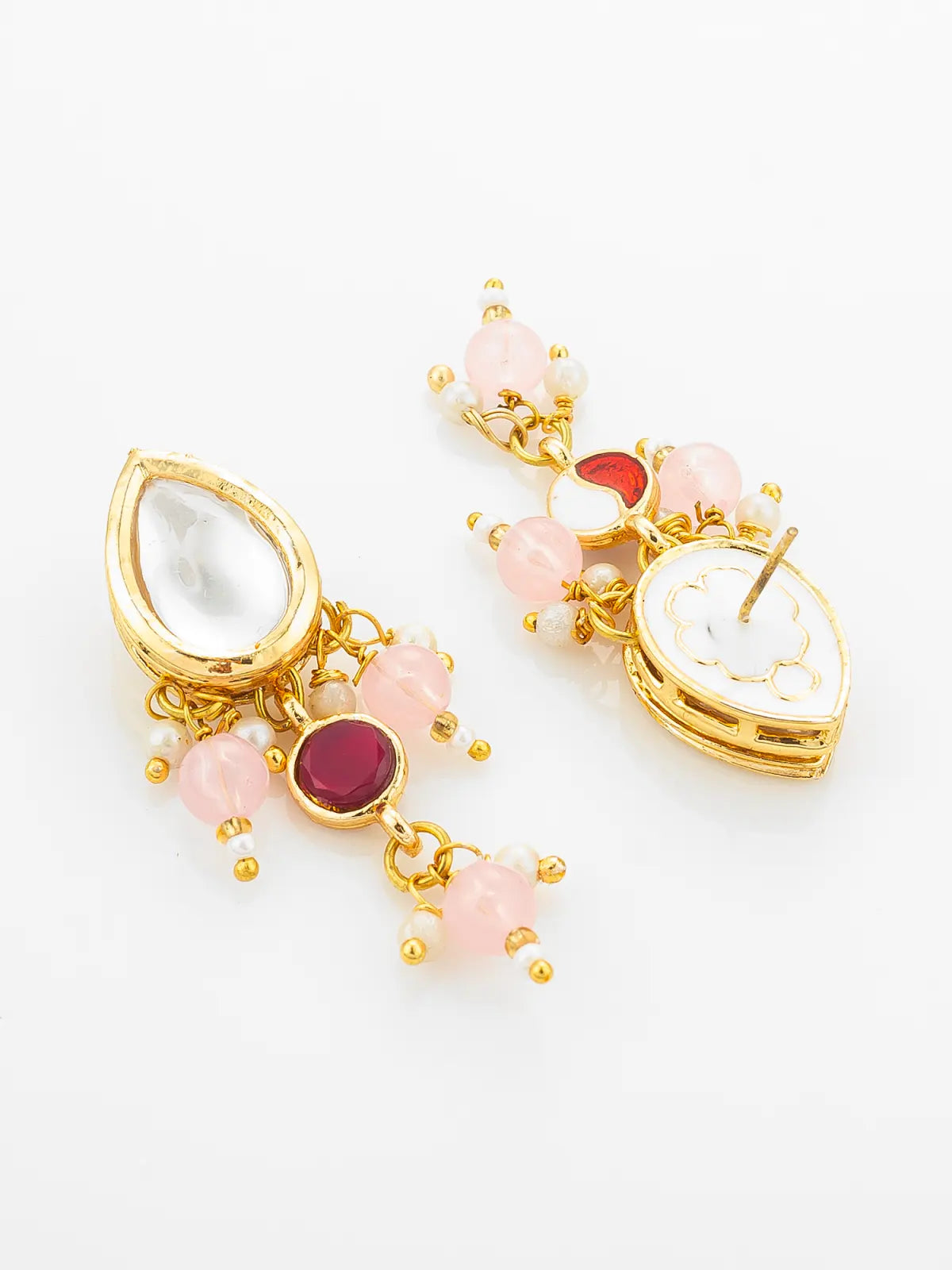 Aadita Ruby Red and Pink Bead Gold Plated Kundan Pendant Necklace Set